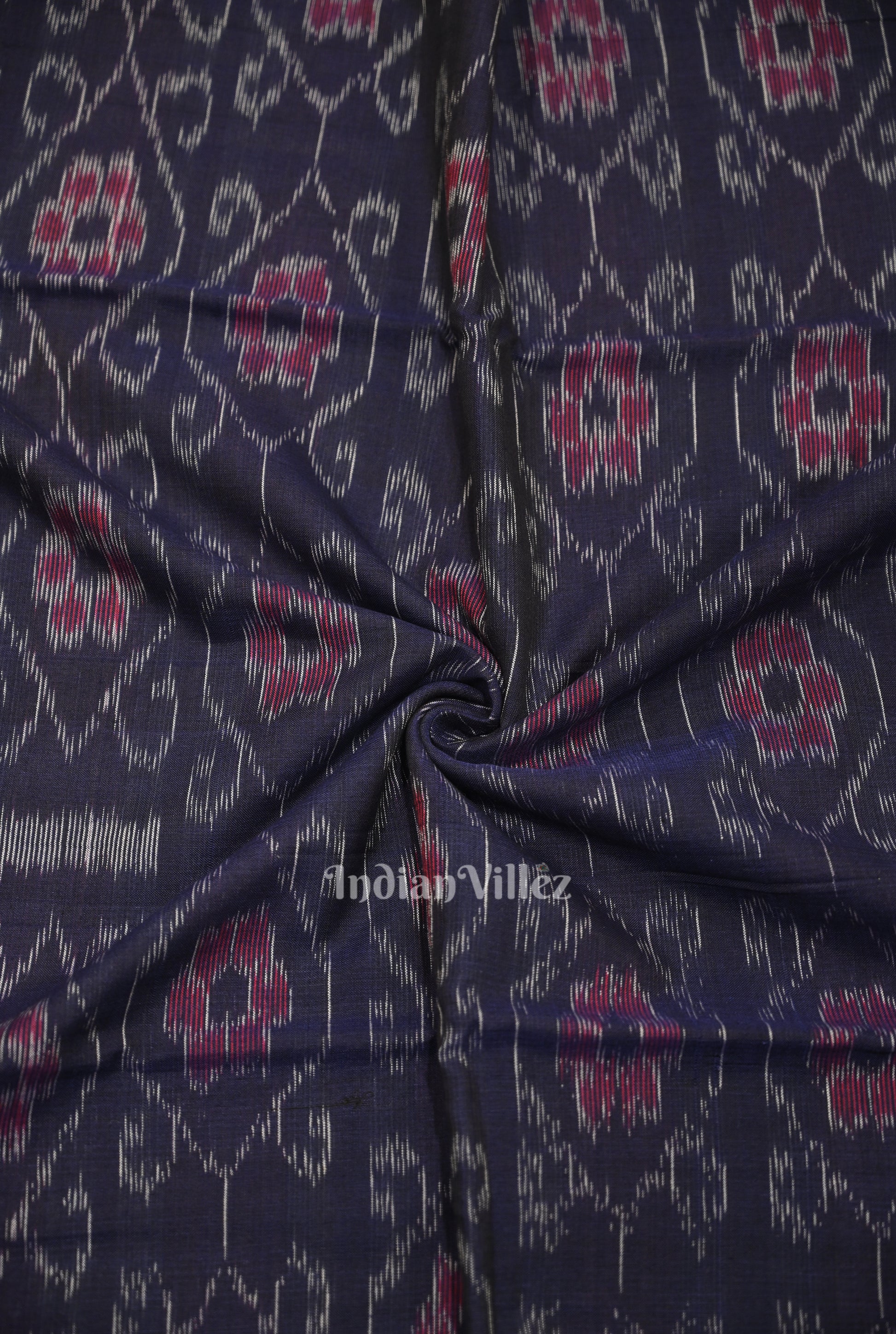 Navy Blue Floral Theme Sambalpuri Ikat Cotton Fabric