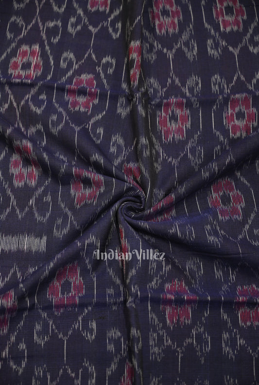 Navy Blue Floral Theme Sambalpuri Ikat Cotton Fabric