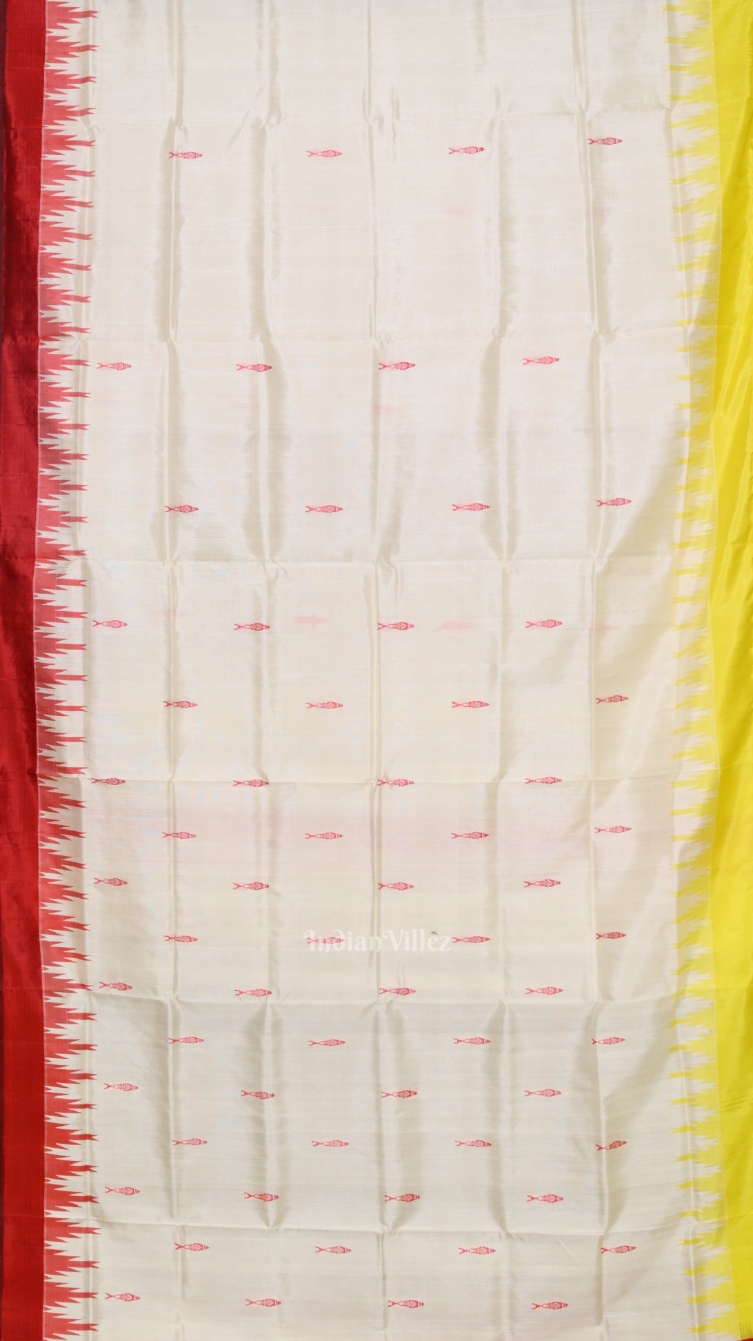 White Fish Motif With Double Pallu Berhampuri Silk Saree 