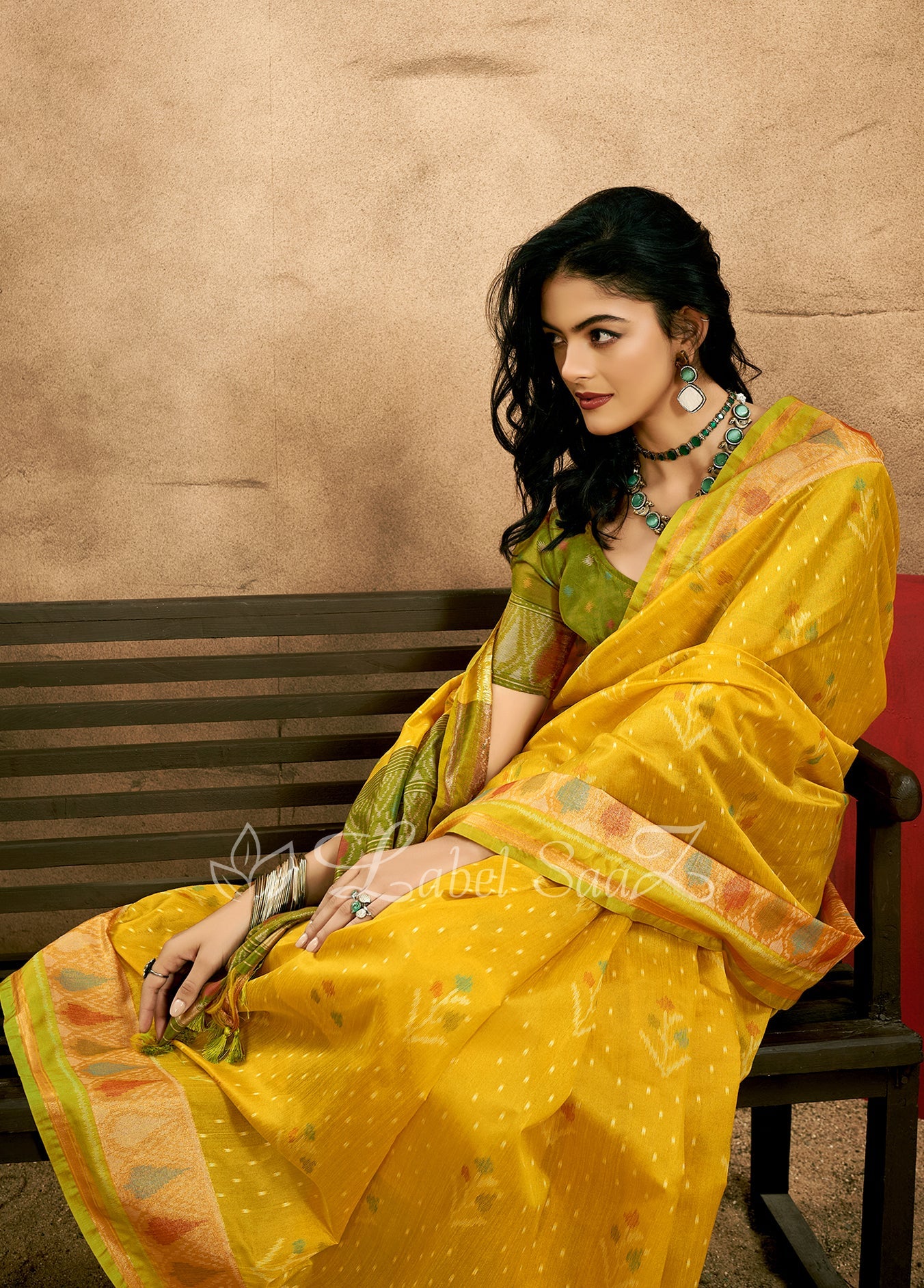 Mustard Yellow Weaving Silk Zari Saree With Tassels 