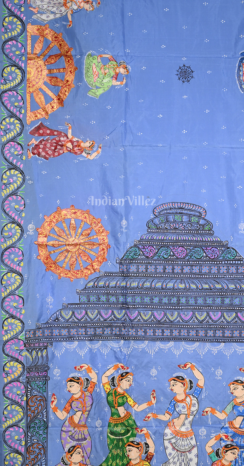 Sky Blue Nartaki Konark Temple Hand-Painted Pattachitra Saree 