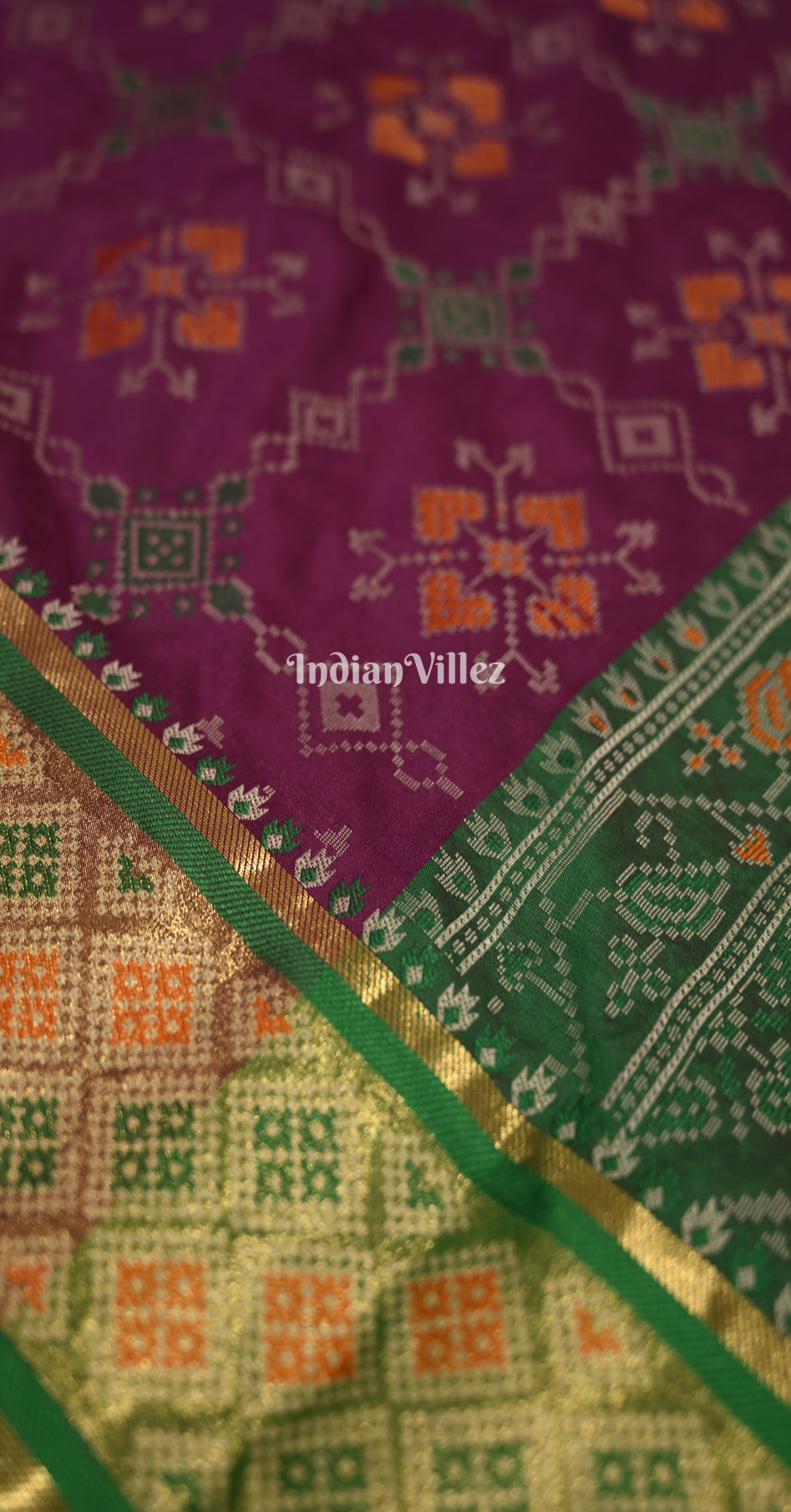 Wine Green Patola-Inspired Pochampally South Silk Saree 