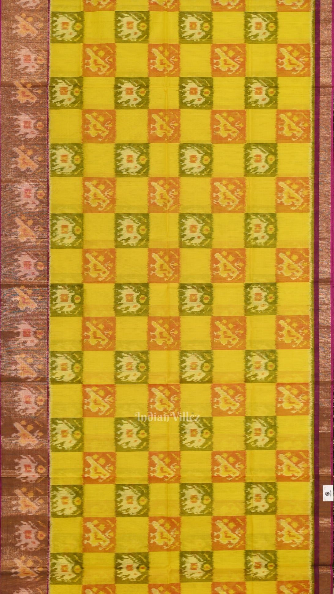 Yellow Purple Pochampally Ikat Sico (Silk & Cotton) Saree with Zari Border