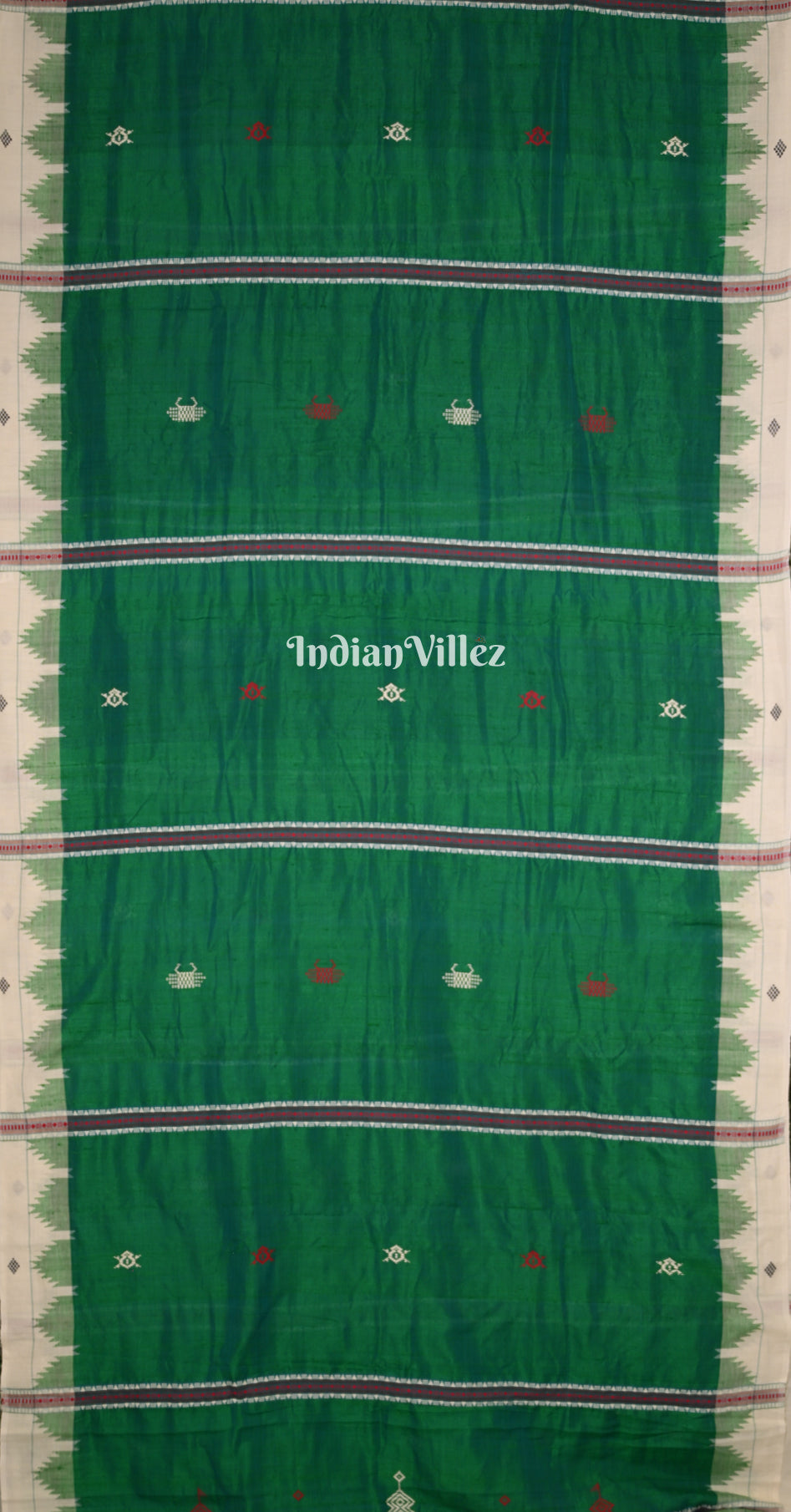 Green White Odisha Handloom Natural Dye Kotpad Tussar Saree