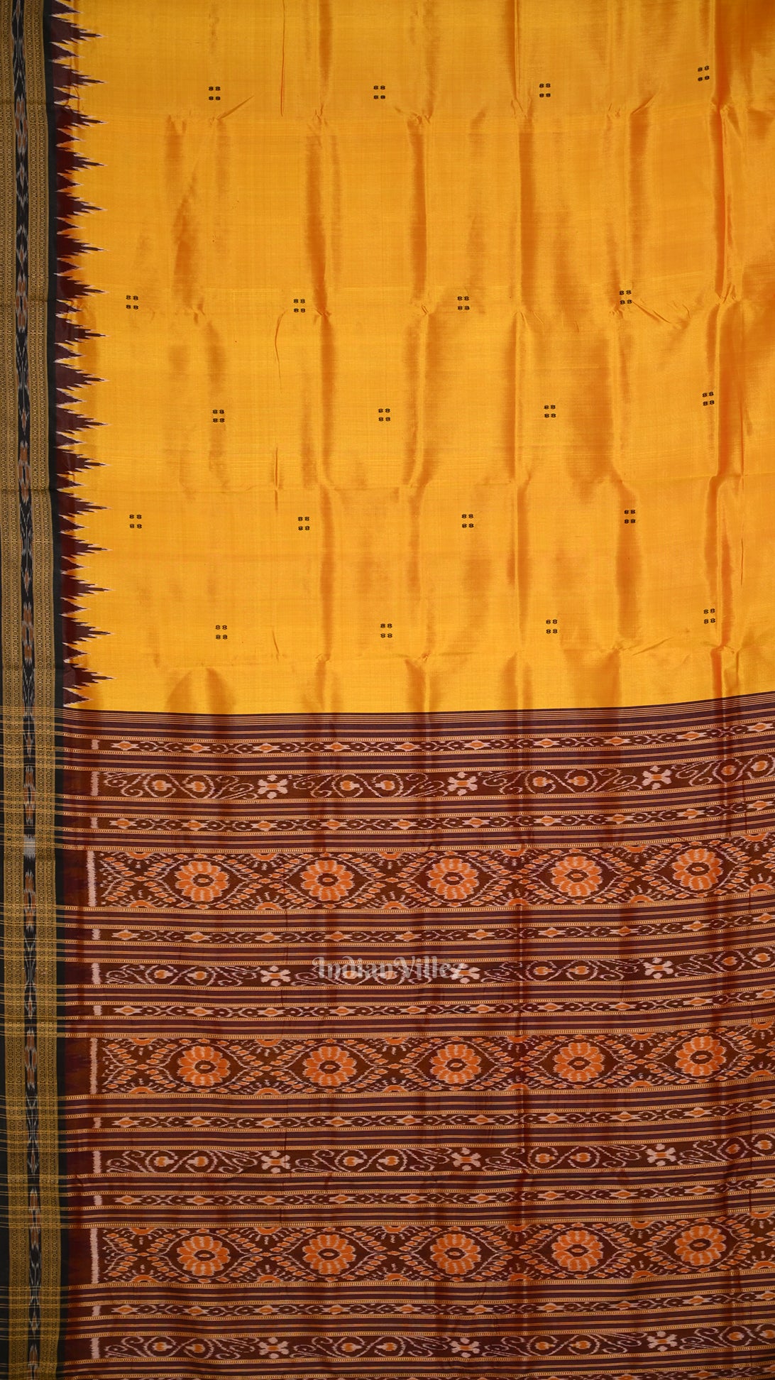 Yellow Maroon Buti Odisha Ikat Khandua Silk Saree 