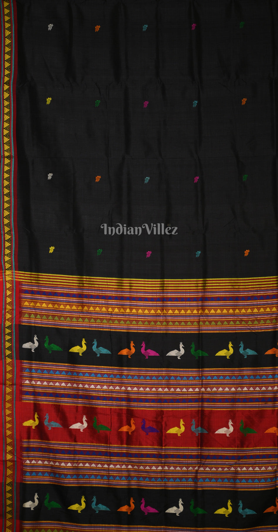 Black Red Dongria Border & Anchal Contemporary Silk Saree