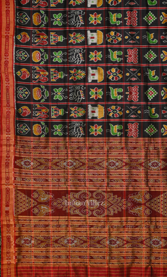 Black Red Nabakothi Odisha Ikat Khandua Silk Saree 