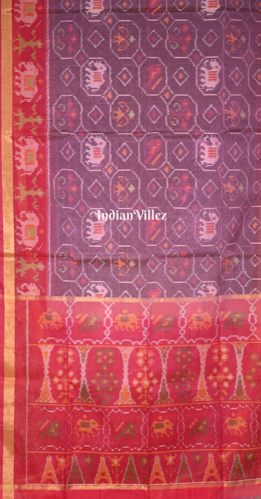 Plum Purple Red Pink Pochampally Ikat (Sico) Saree