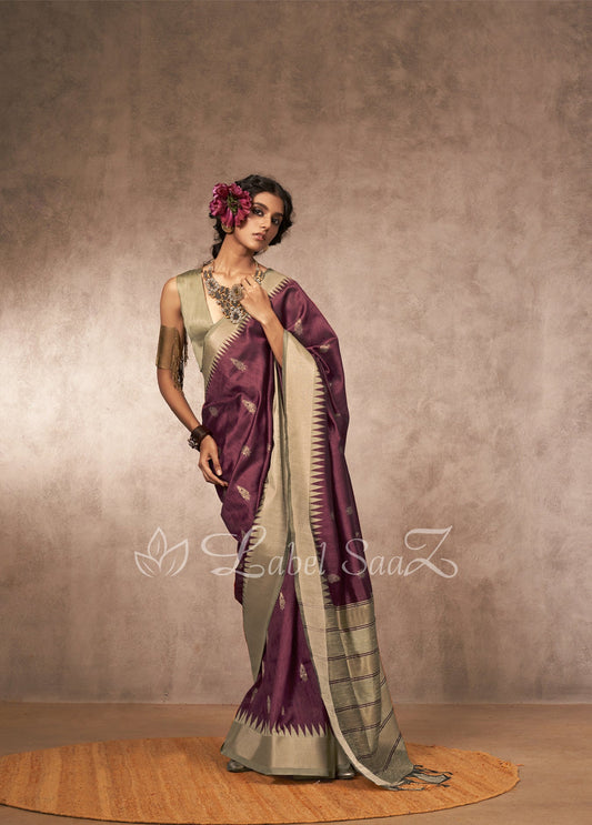 Maroon Bhagalpuri Weaving Silk Saree 