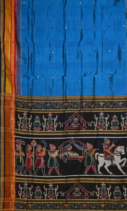 Blue Black Kathiphera Khandua Silk Saree with Doli Barat Anchal