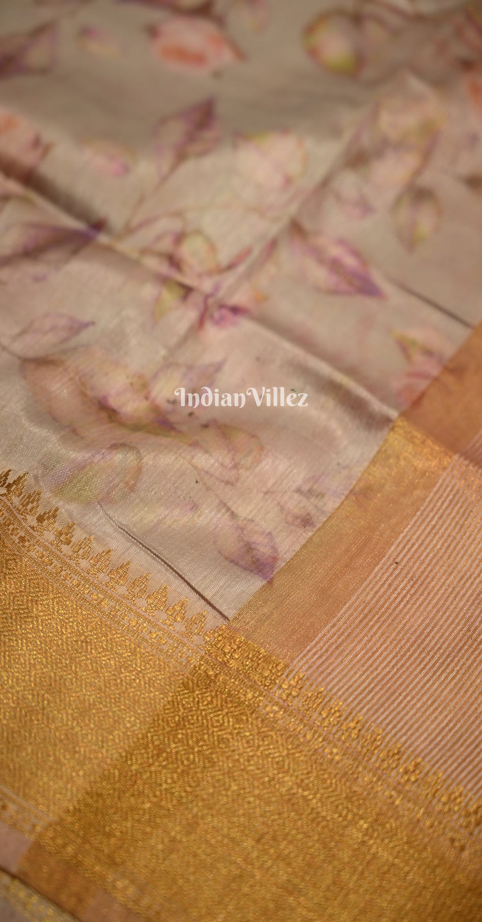 Dusty Pink Floral Printed Design Pure Tussar Silk Saree 
