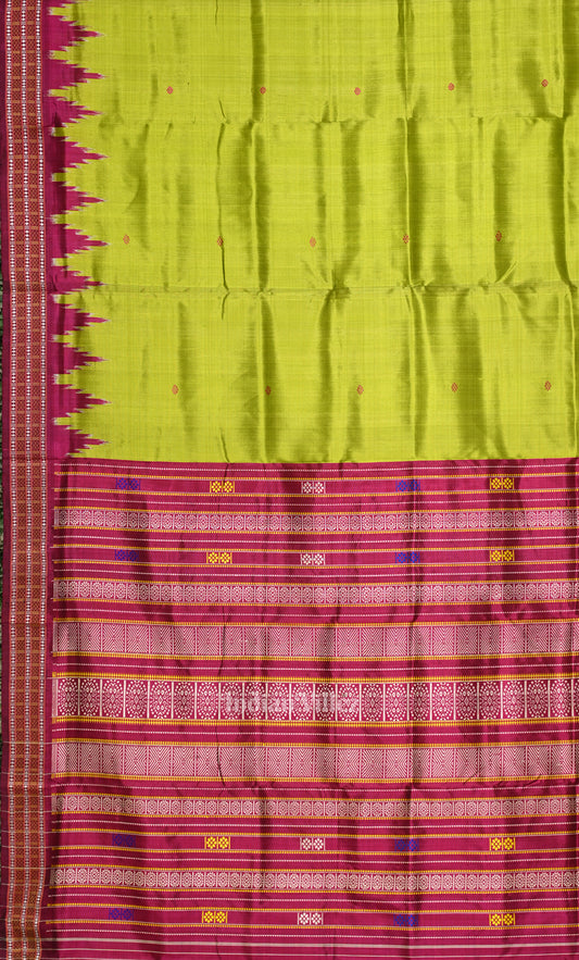 Mehendi Green Purple Siminoi Odisha Ikat Khandua Silk Saree 