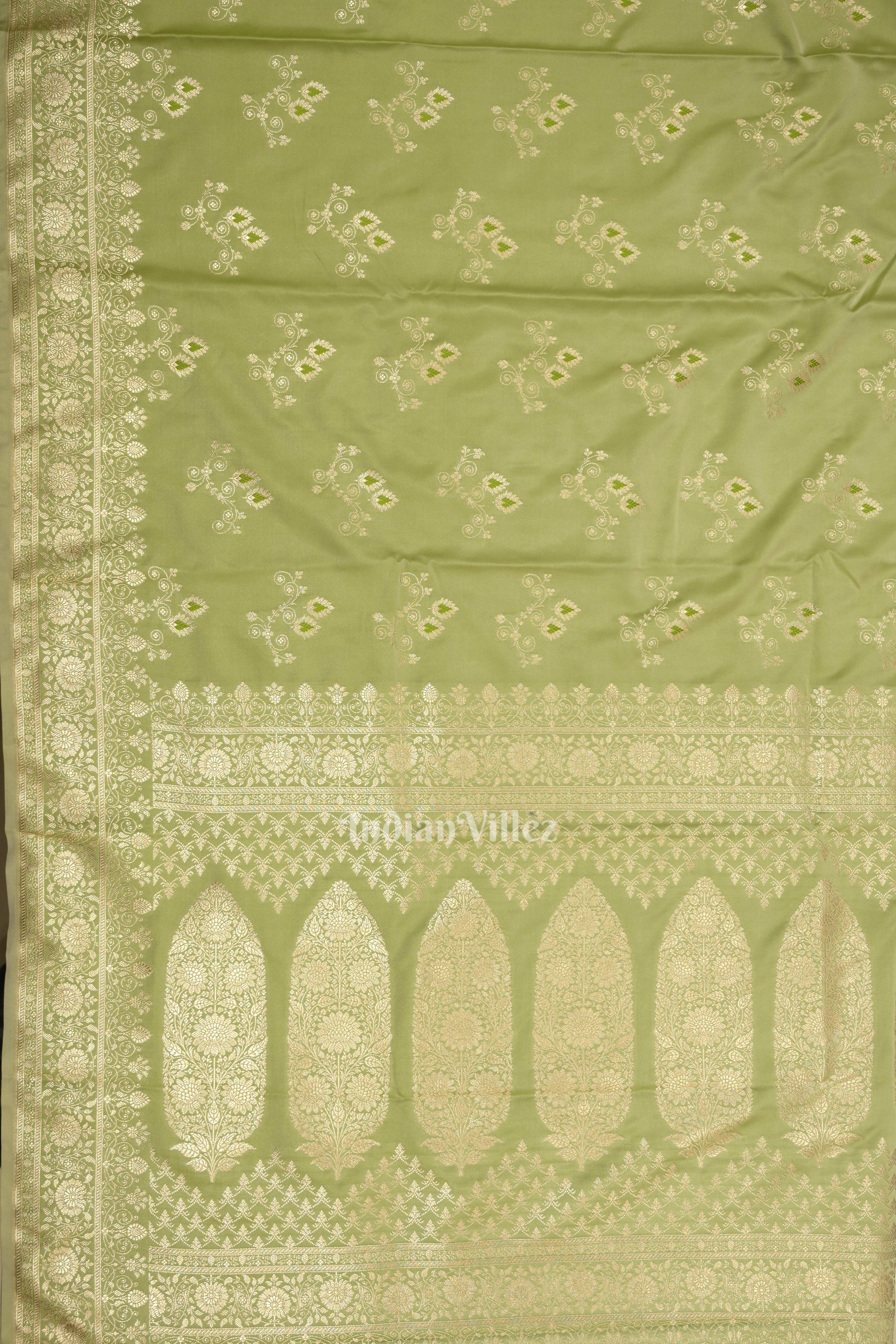 Exclusive Bridal Light Olive Green Mashru Satin Silk Banarasi Saree 