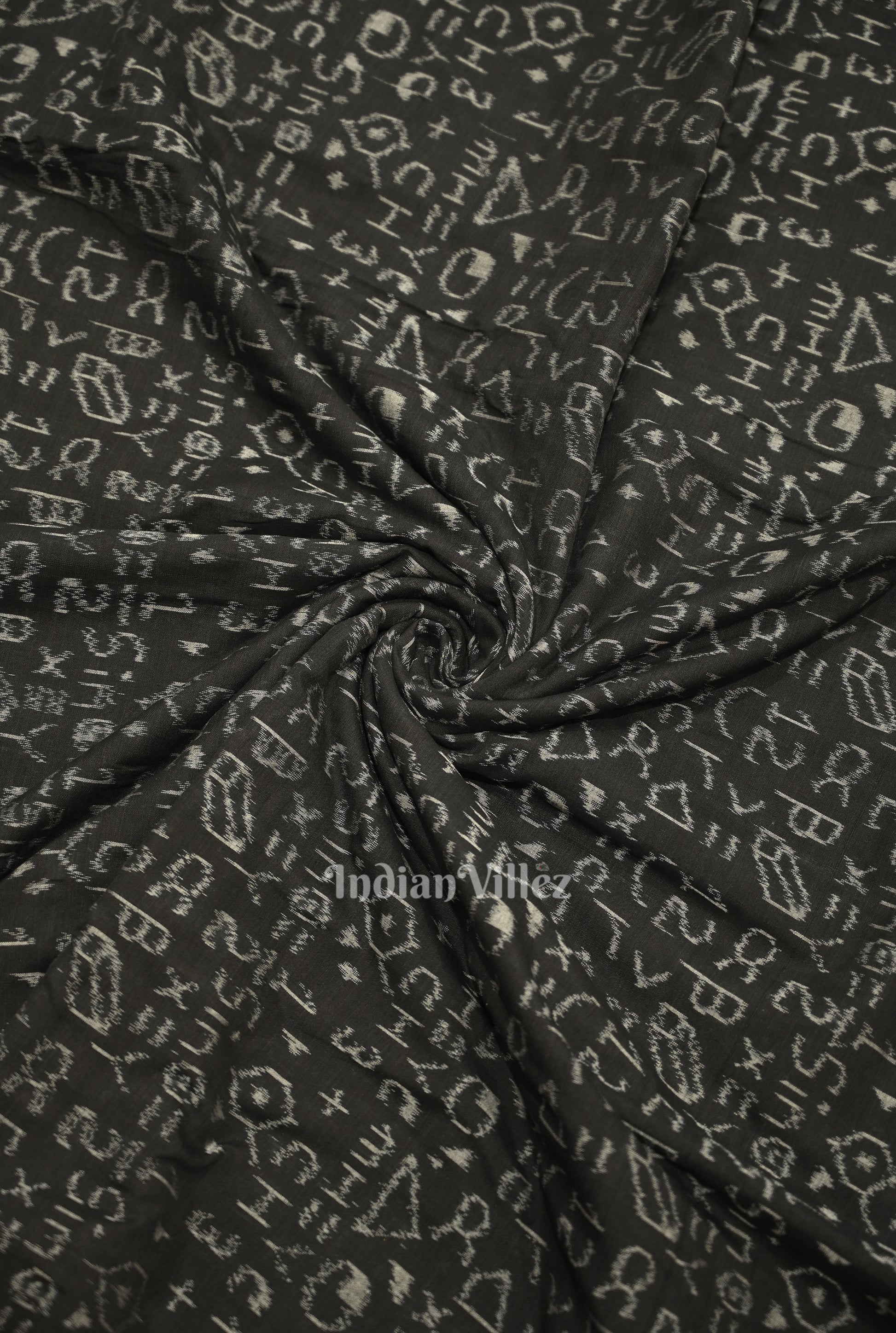 Black Chemical Formula Theme Sambalpuri Ikat Cotton Fabric