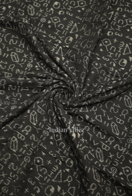 Black Chemical Formula Theme Sambalpuri Ikat Cotton Fabric