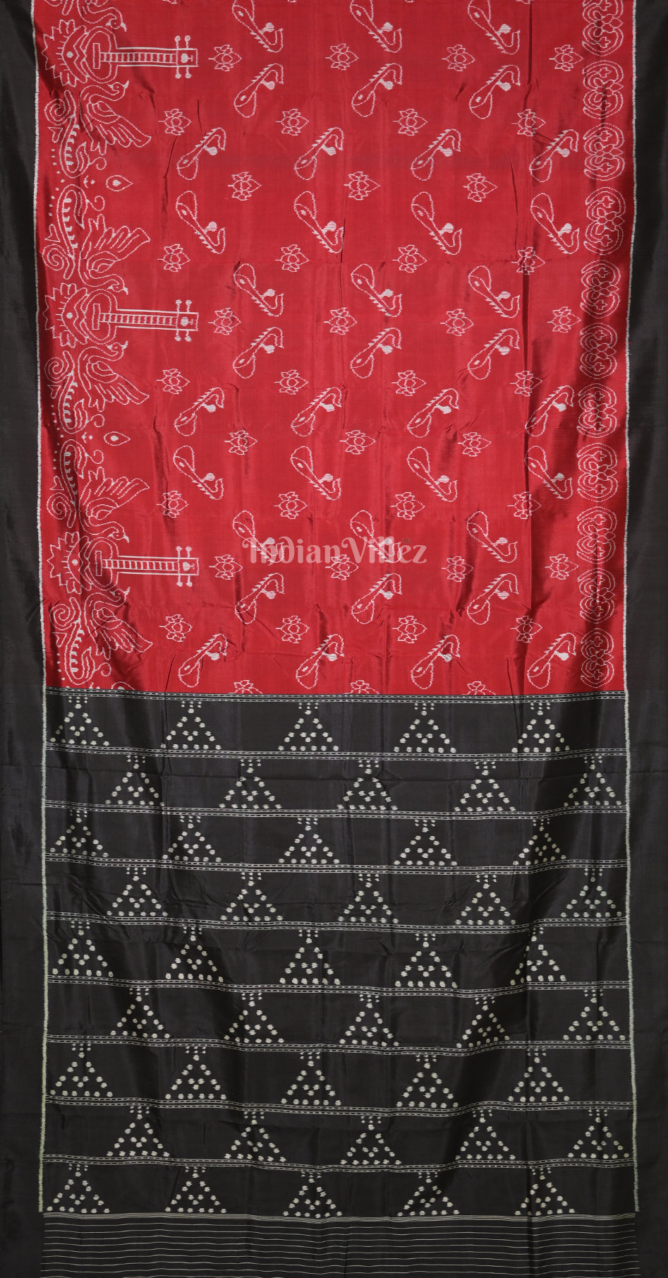 Red Black Veena Motif Contemporary Designer Silk Saree 