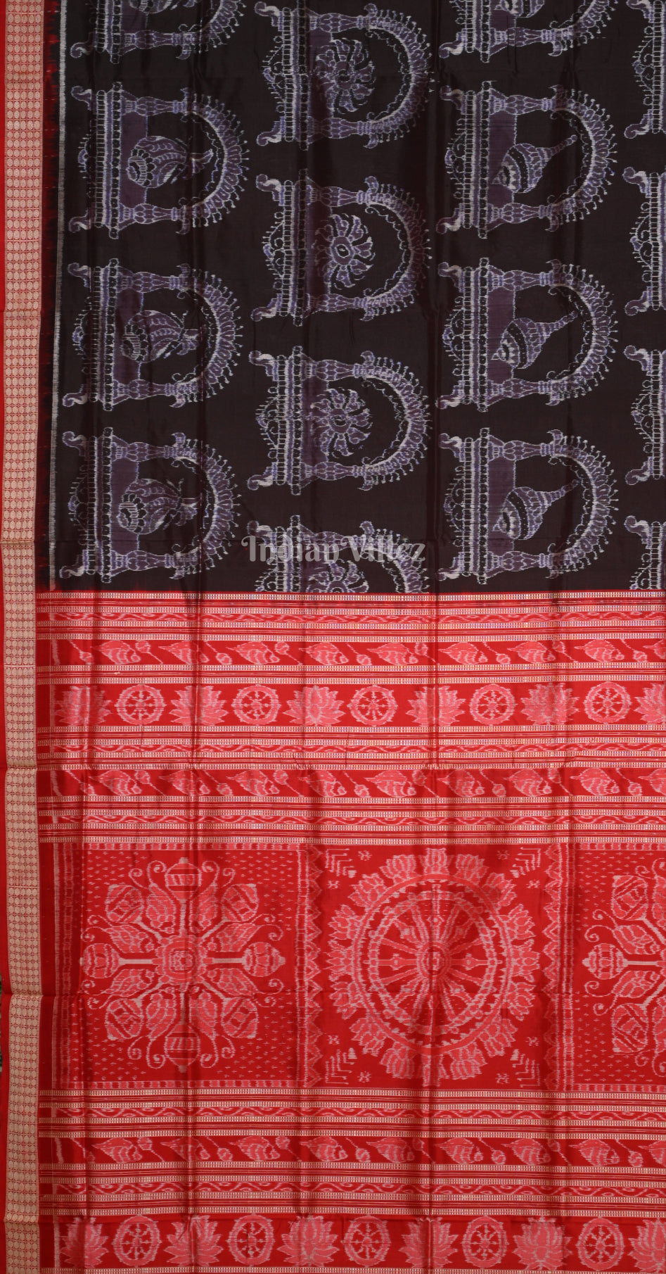 Black Red Sankha Chakra Gada Odisha Ikat Sambalpuri Silk Saree 