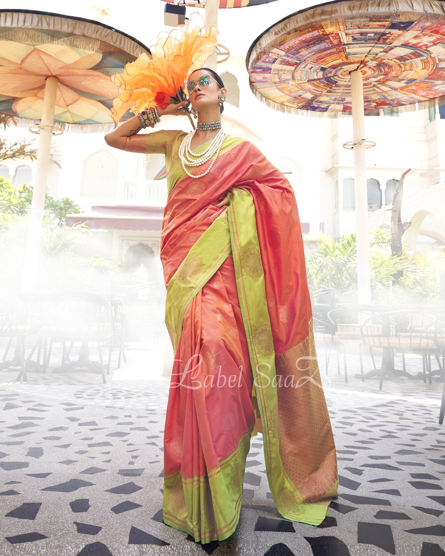 Orange Dual Tone Contrast Handloom Weaving Silk Saree