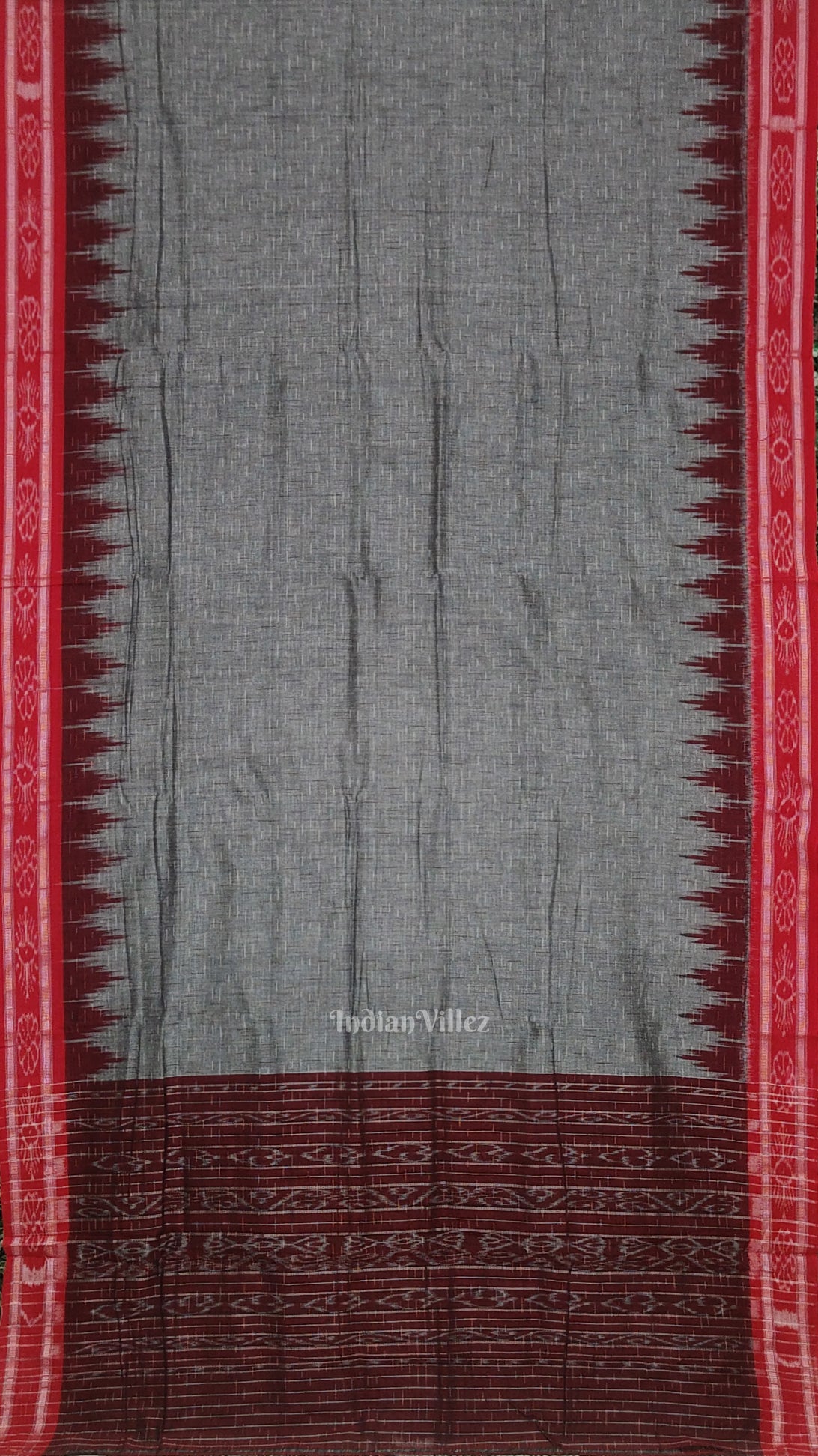 Gray Maroon Jharana Maniabandha Cotton Saree 