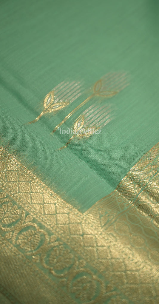 Pista Green Handwoven Linen Saree