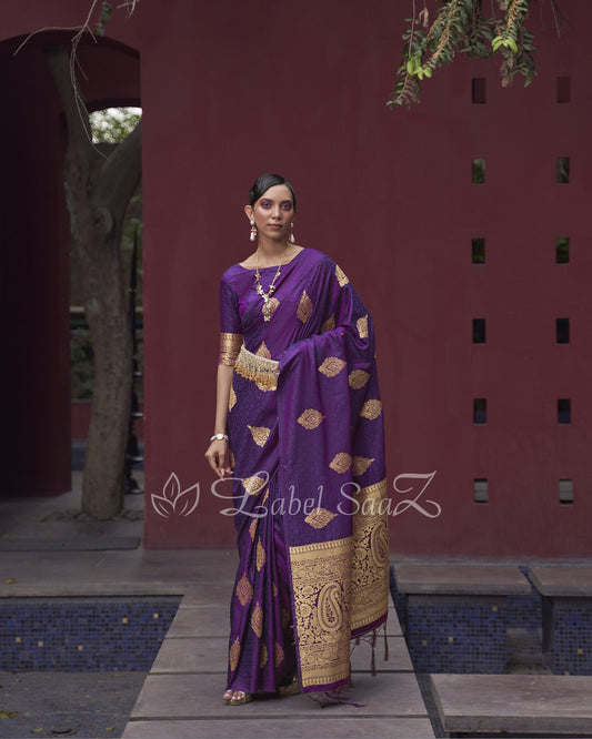 Purple Pure Satin Weaving Silk Saree With Blouse Piece