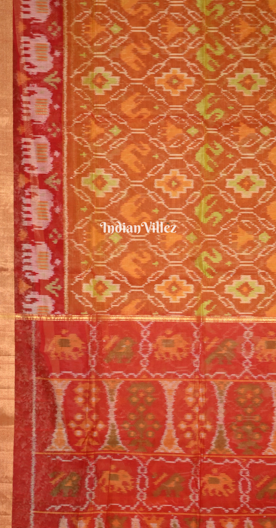 Rust Orange Red Pochampally Ikat (Sico) Saree