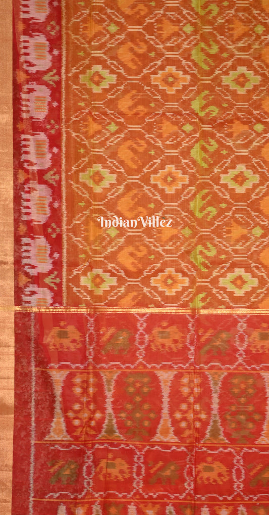 Rust Orange Red Pochampally Ikat (Sico) Saree