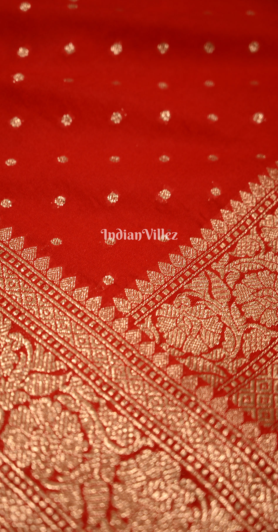 Red Pure Khaddi Gergette Banarasi with Nylon Weaving Saree