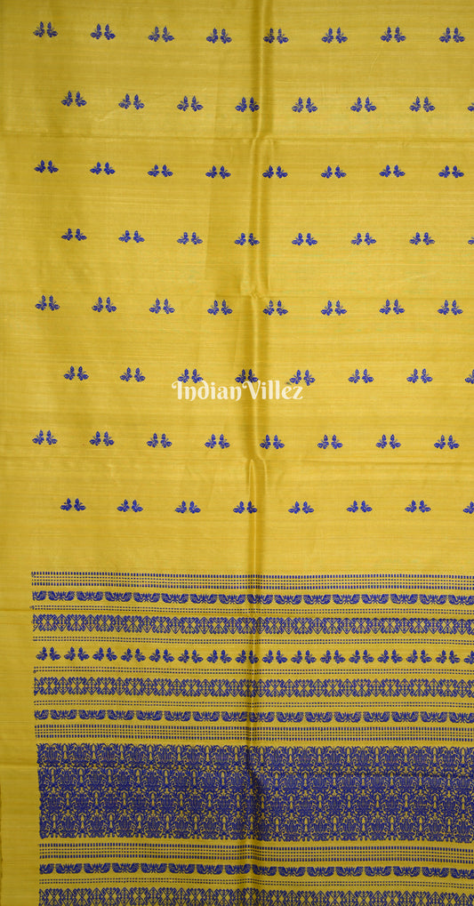 Yellow Blue Butterfly Theme Gopalpur Tussar Silk Saree 