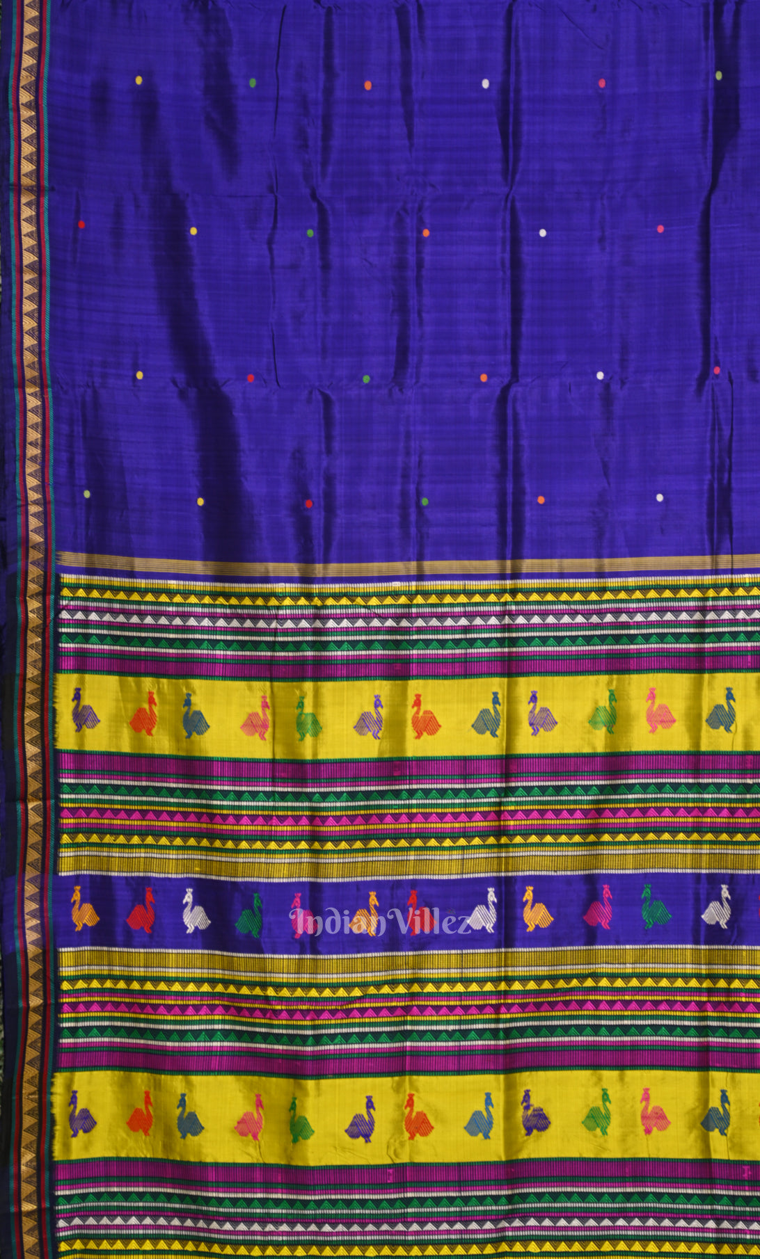 Blue Yellow Odisha Ikat Contemporary Silk Saree with Dongaria Anchal  