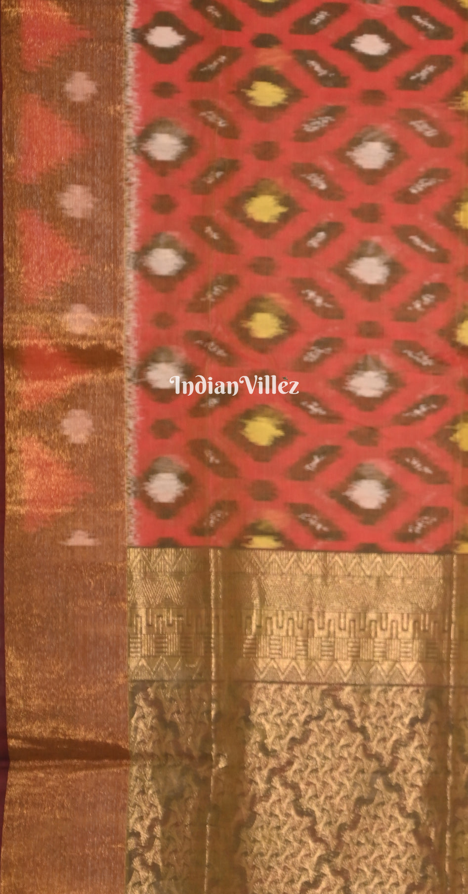 Maroon Golden Pochampally Ikat (Sico) Saree 
