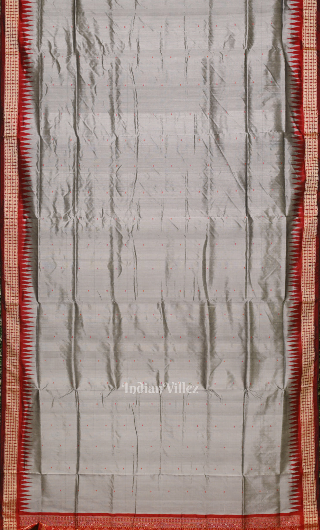 Grey Maroon  Buti Design Odisha Ikat Bomkai Sambalpuri Silk Saree 