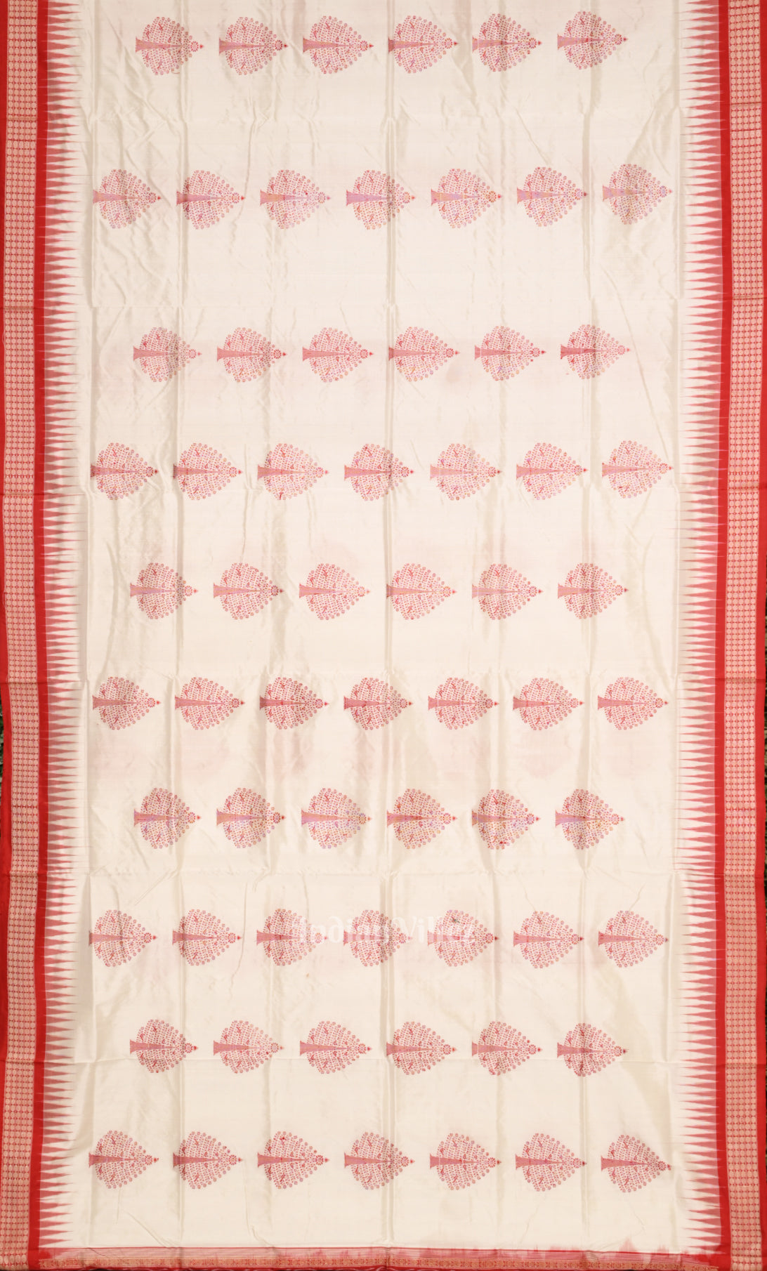 Elegant White Red Tree Motif Bomkai Sambalpuri Ikat Silk Saree