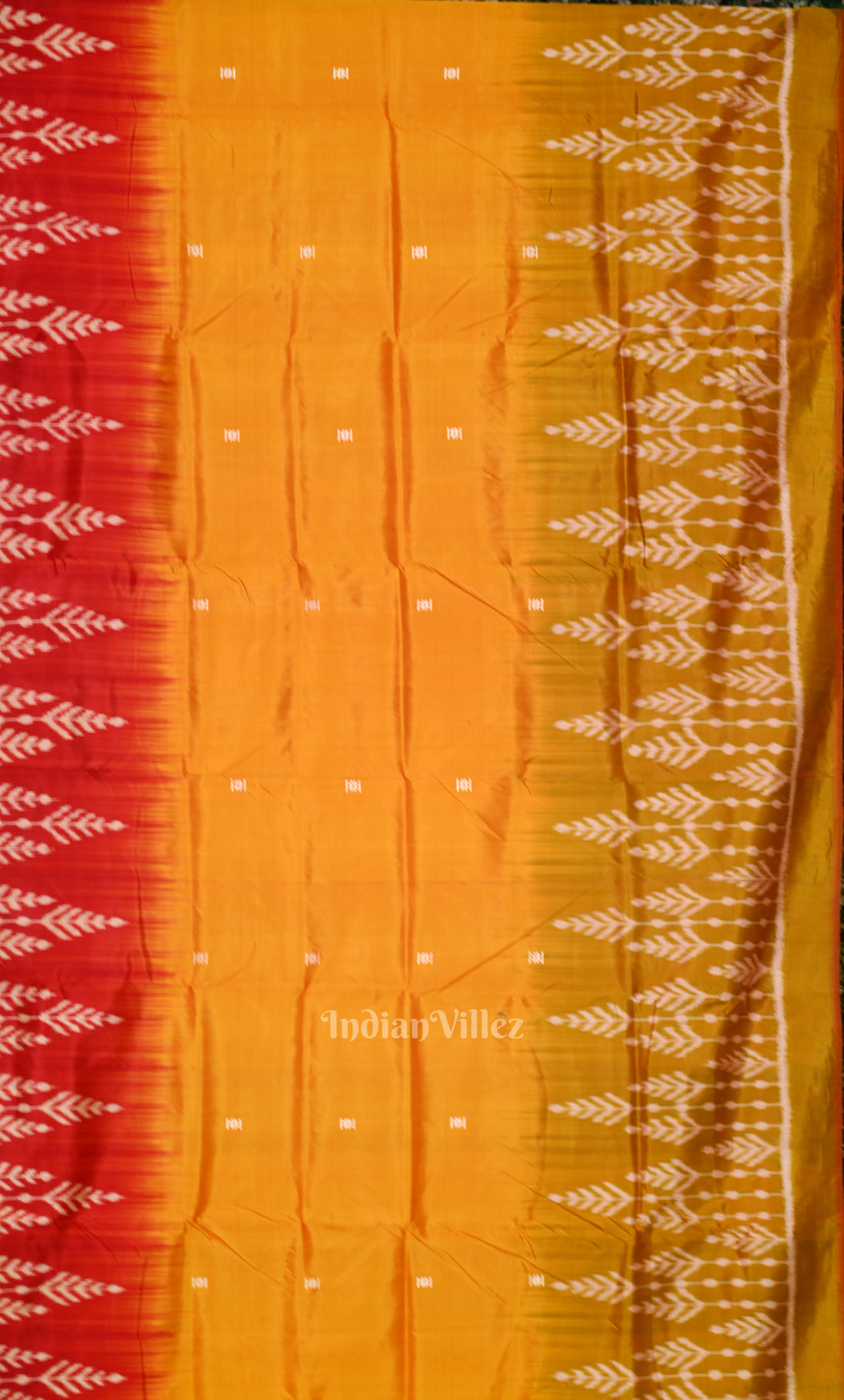 Mustard  Yellow Red Odisha Ikat Contemporary Designer Saree