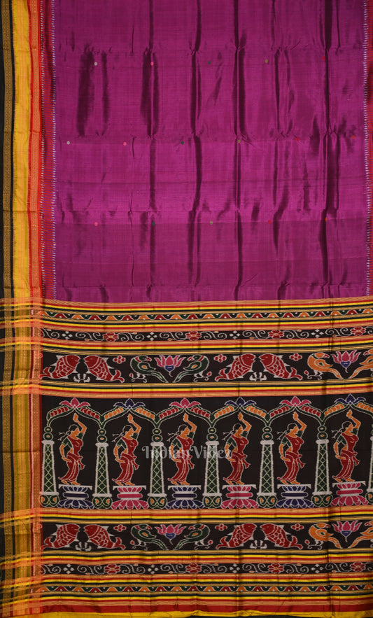 Magenta Pink Kathiphera Khandua Silk Saree with Odissi Dancer Pallu 