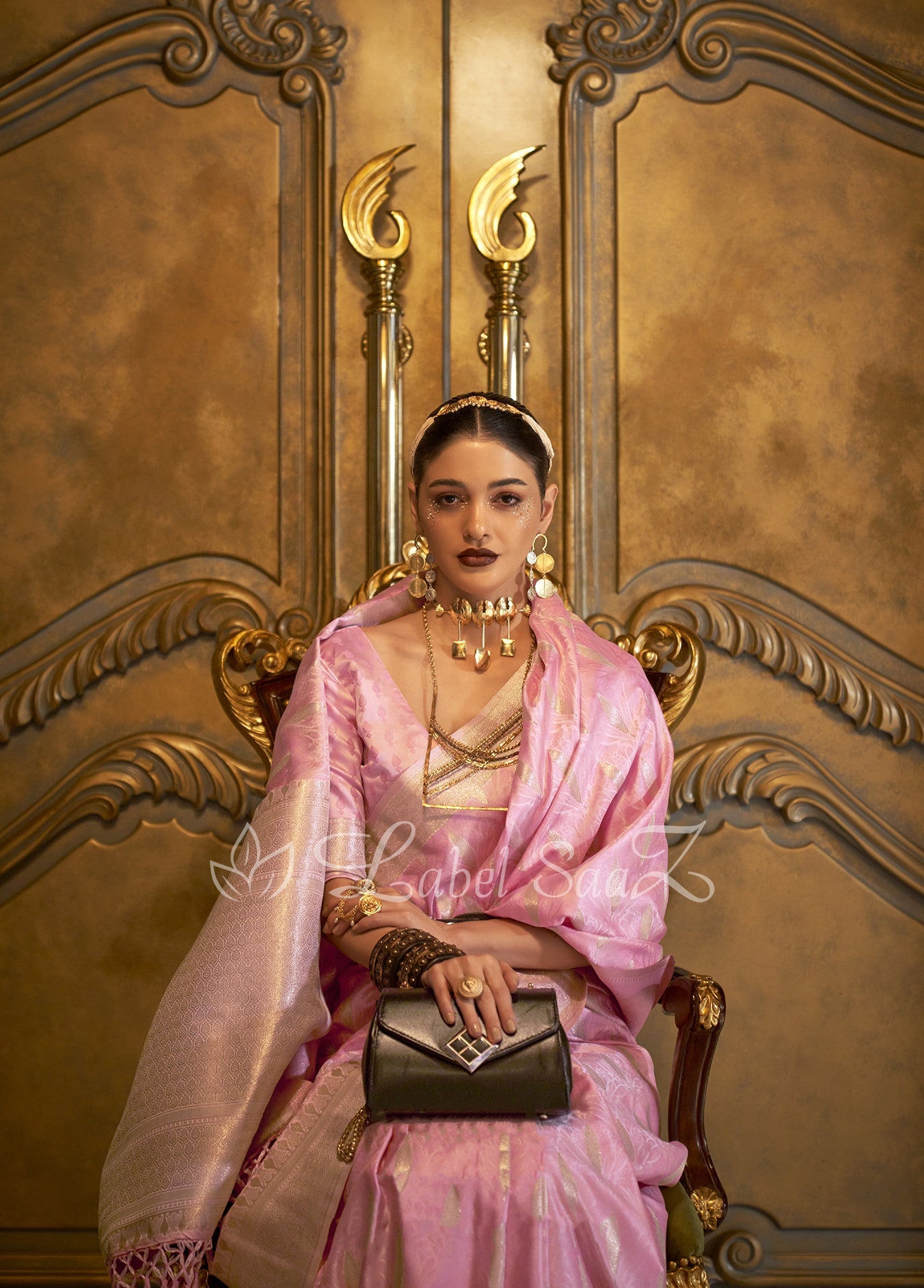 Lemonade Pink Zari Handwoven Banarasi Satin Silk Saree
