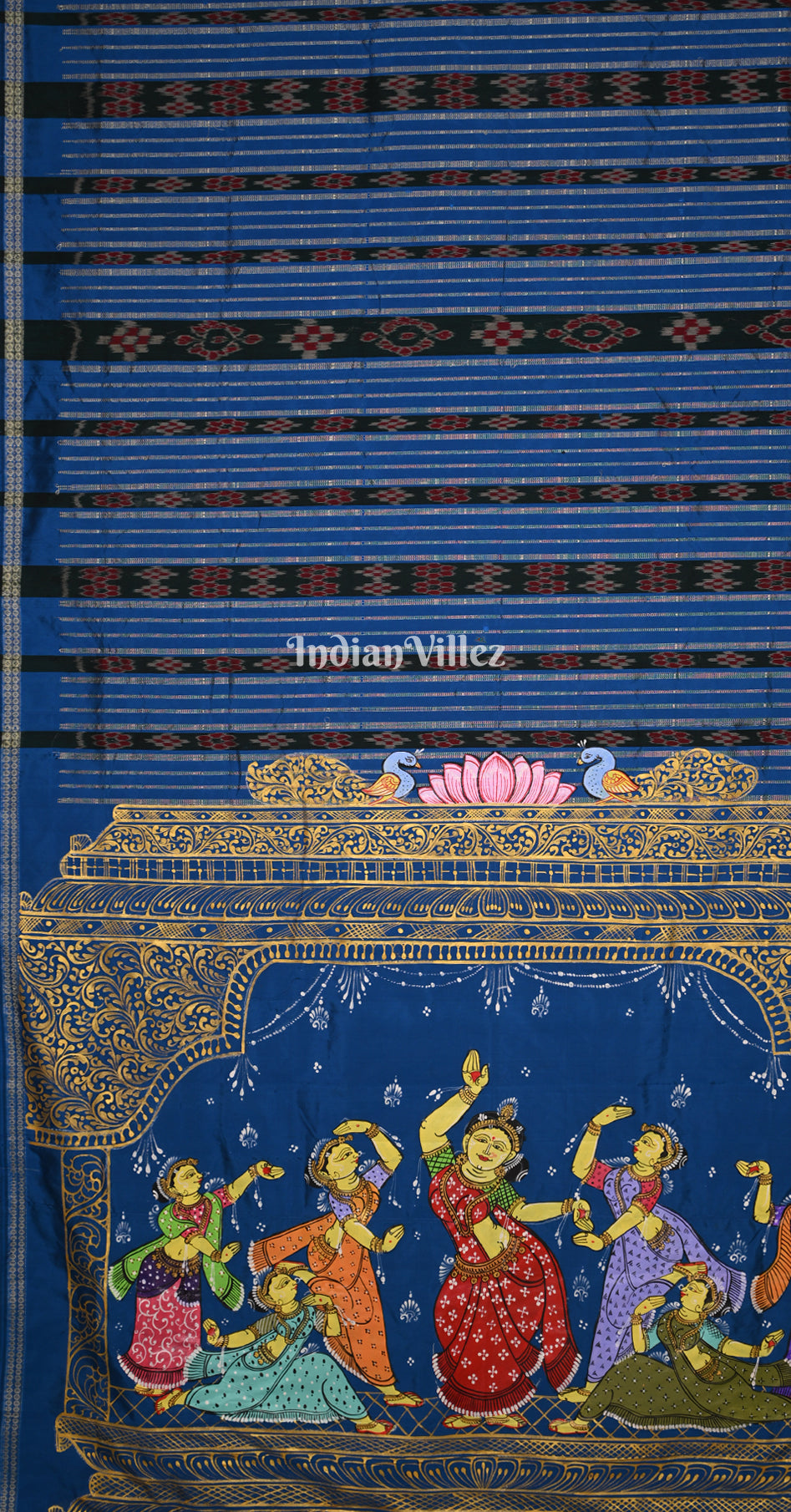 Black Blue Konark Nartaki Theme Hand-Painted Pattachitra Saree 