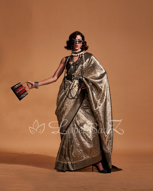 Black Silver Kanjivaram Zari Silk Saree