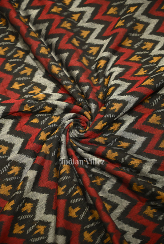 Black with Multi Color Odisha Ikat Cotton Fabric