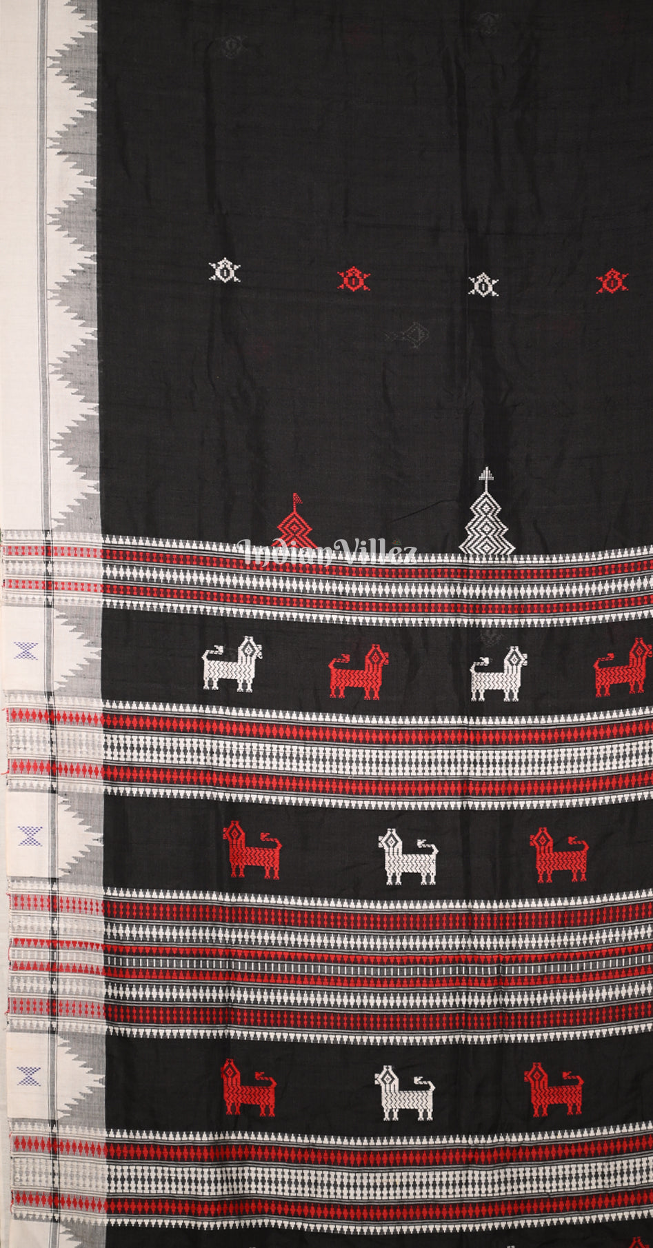 Black White Odisha Handloom Natural Dye Kotpad Tussar Saree
