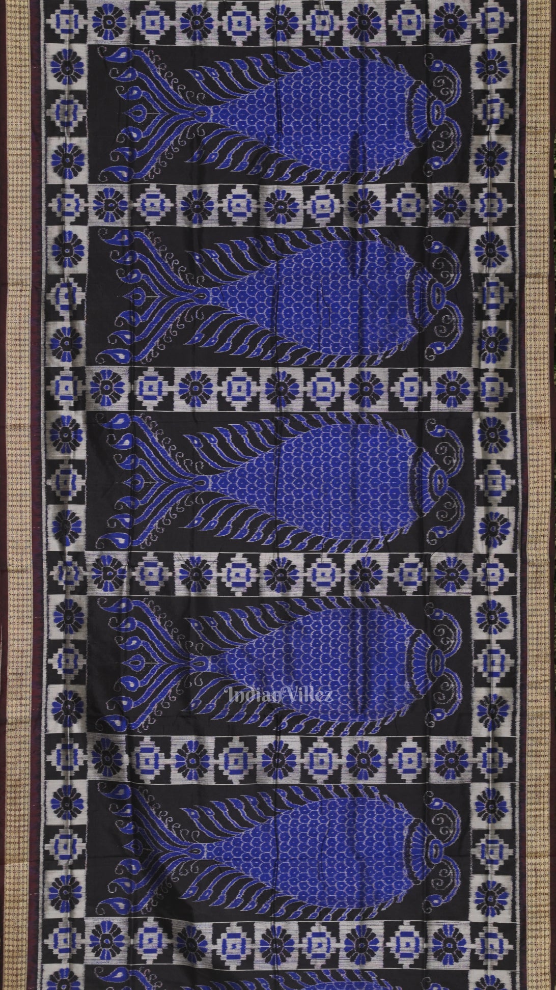 Blue Maroon Fish Motif Odisha Handloom Sambalpuri Silk Saree 
