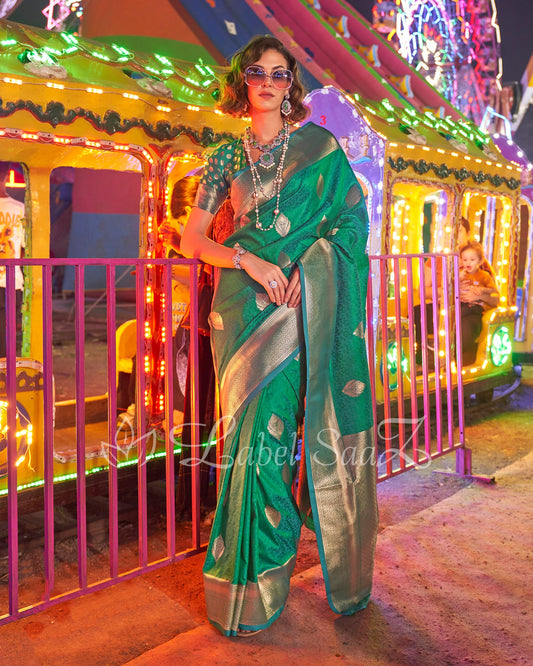 Green Pure katan Banarasi Saree