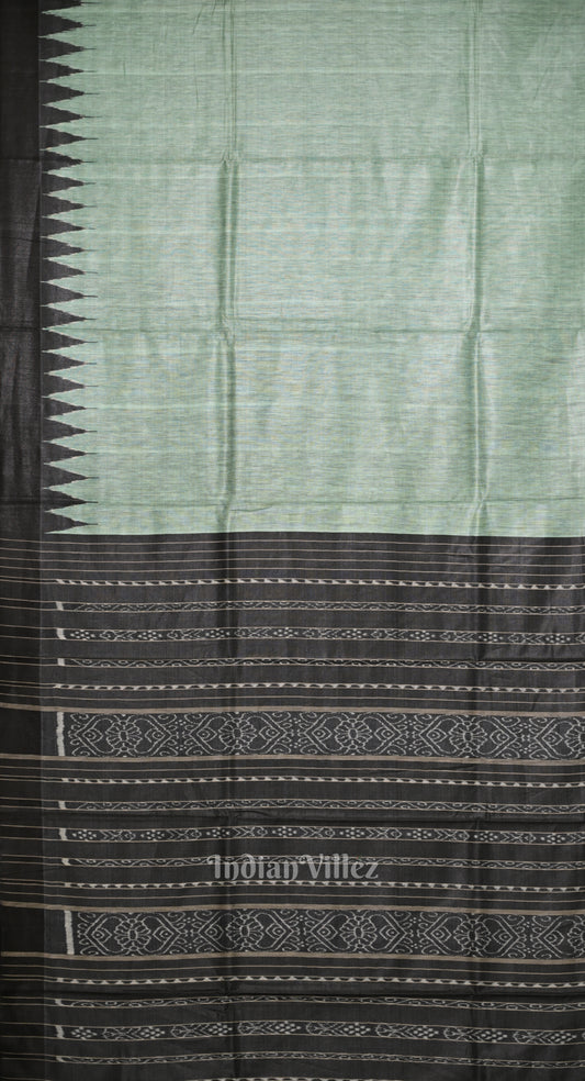Sage Green Tussar Silk Saree with Black Border & Anchal