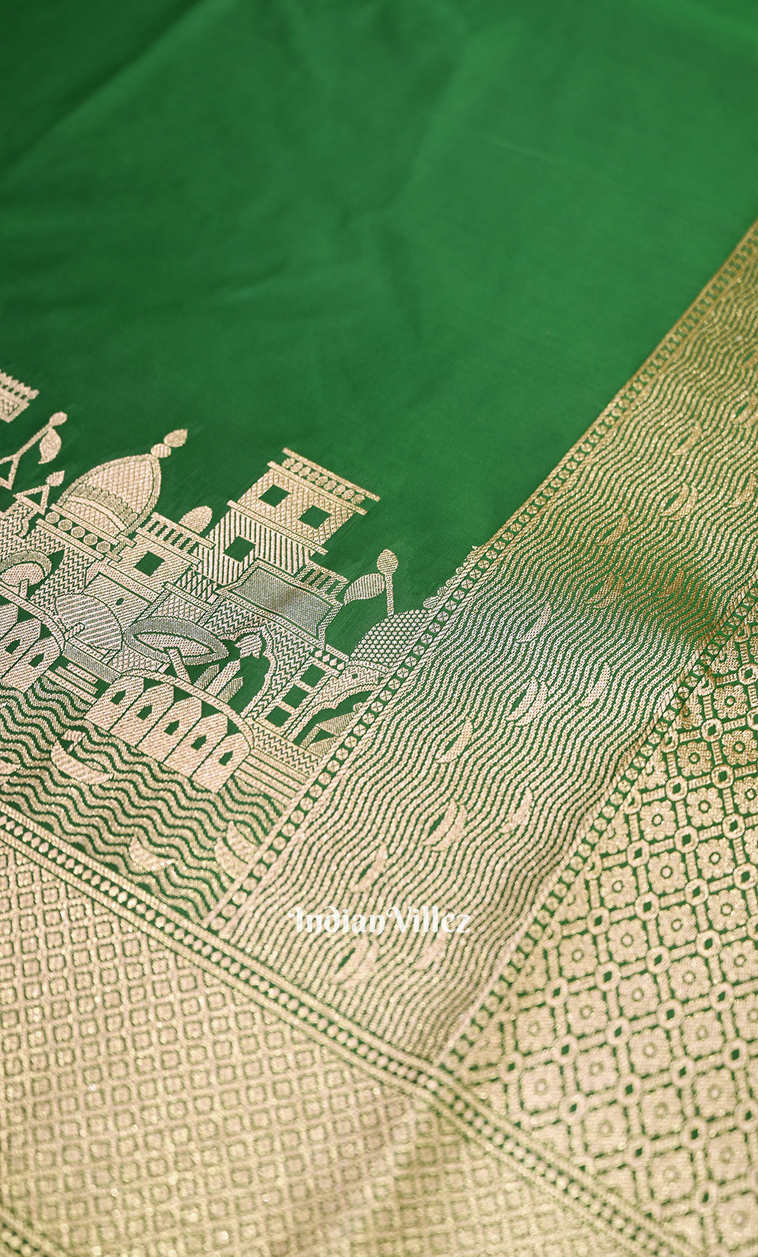  Green Handwoven Banarasi Katan Silk Saree with Kashi Ghat Weaves