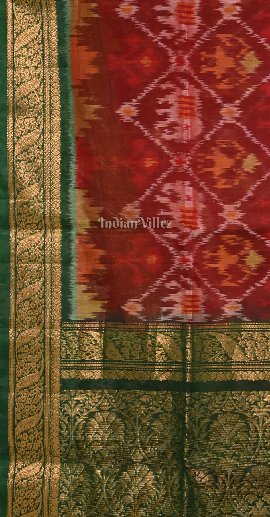 Maroon Green Pochampally Ikat Silk Cotton (Sico) Saree 