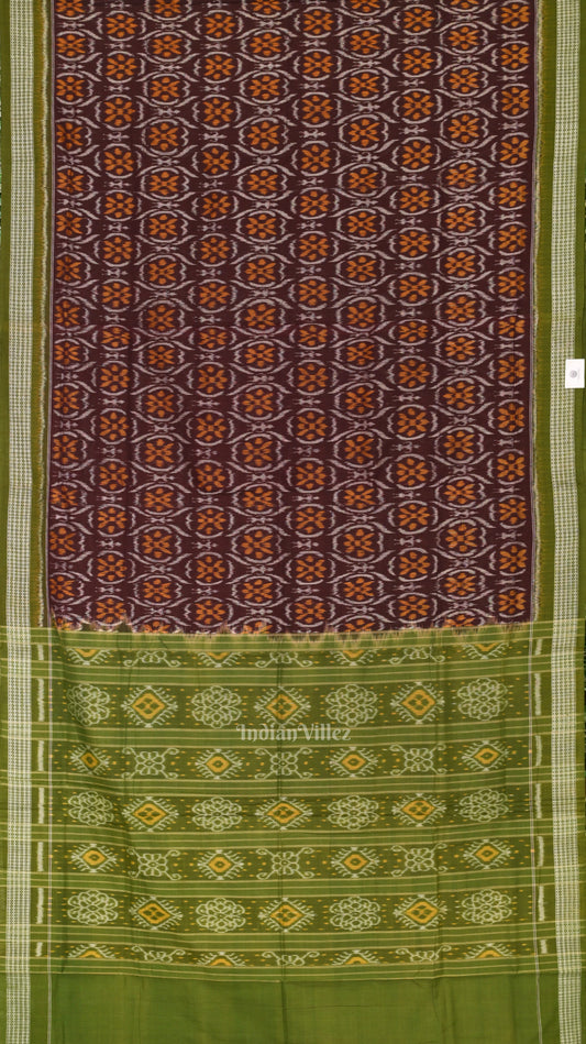 Coffee Green Pure Sambalpuri Ikat Cotton Saree