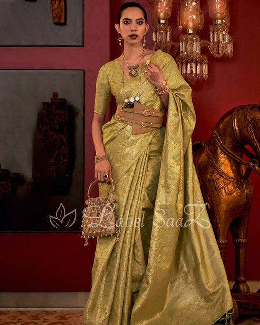 Green Floral Zari Tissue Kanjivaram Silk Saree