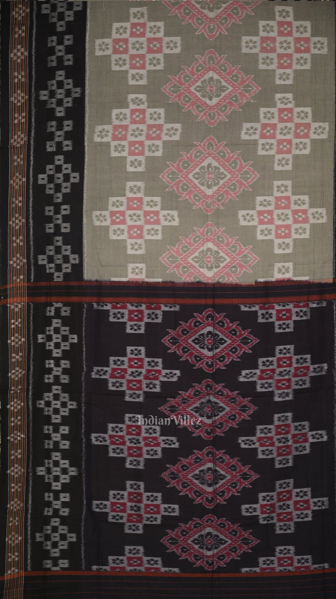 Cement Gray Pasapali Odisha Ikat Sambalpuri Cotton Saree 