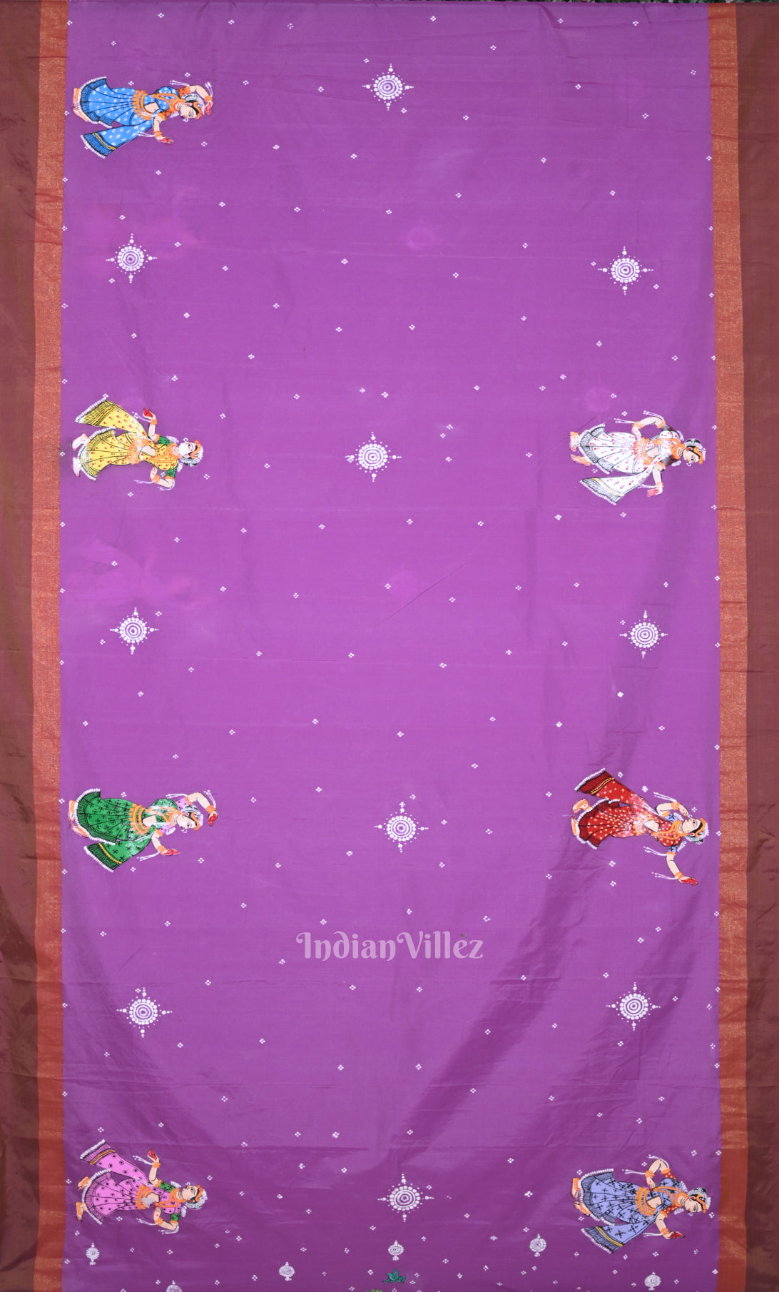 Rani Pink Brown  Raja Theme  Hand-Painted Pattachitra Saree 