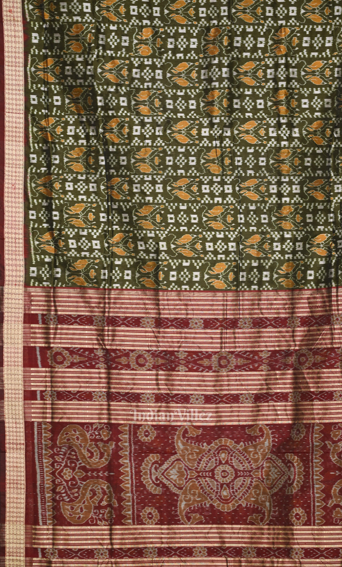 Moss Green Pasapali Odisha Ikat Sambalpuri Silk Saree 